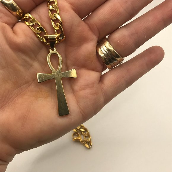 Chunky Chain Gold Stainless Steel (SS) + matching SS Cross Pendant Brand NEW - Picture 6 of 8